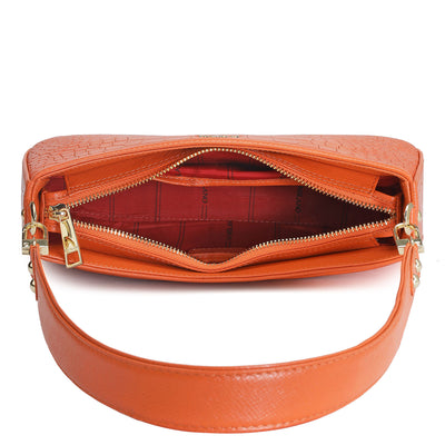 Small Croco Leather Baguette - Pumpkin