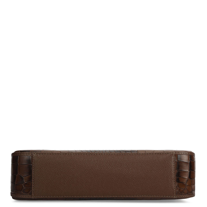 Small Croco Leather Baguette - Walnut