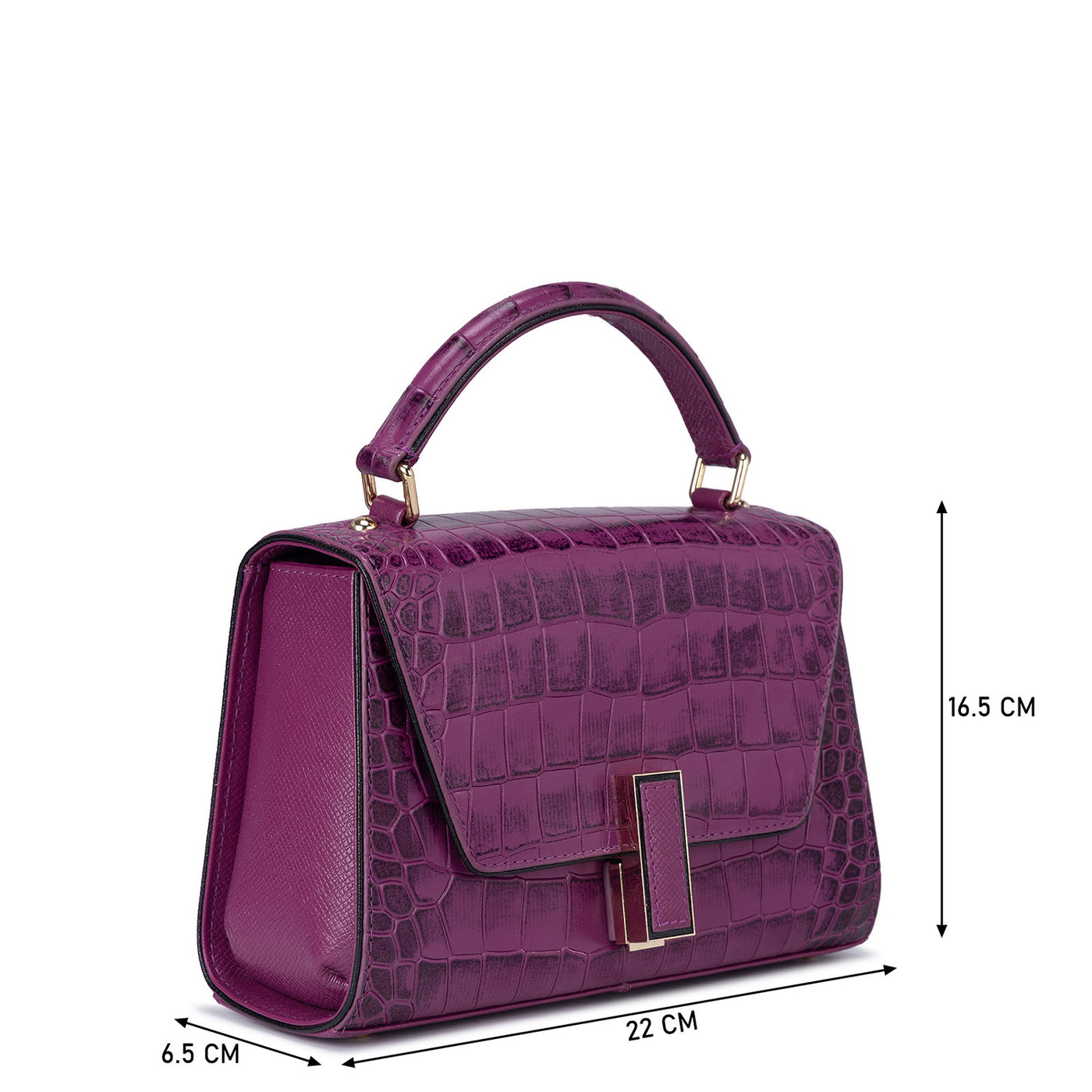 Small Croco Leather Satchel - Orchid