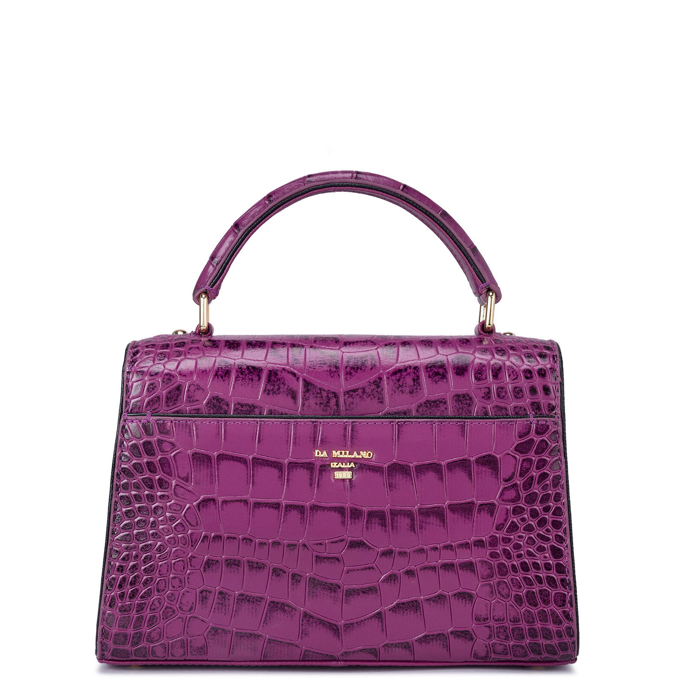 Small Croco Leather Satchel - Orchid