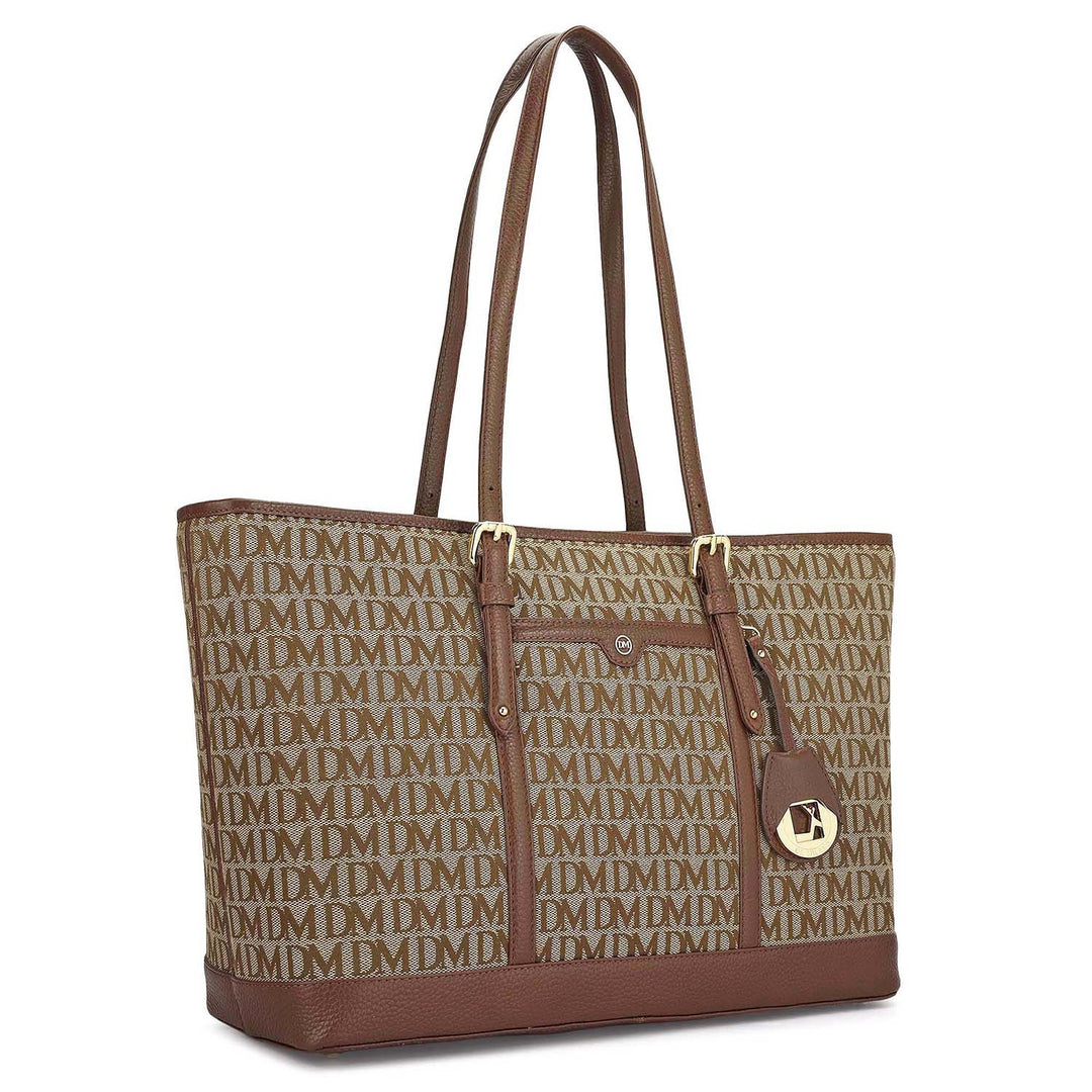 Large Canvas Wax Leather Tote - Beige & Espresso
