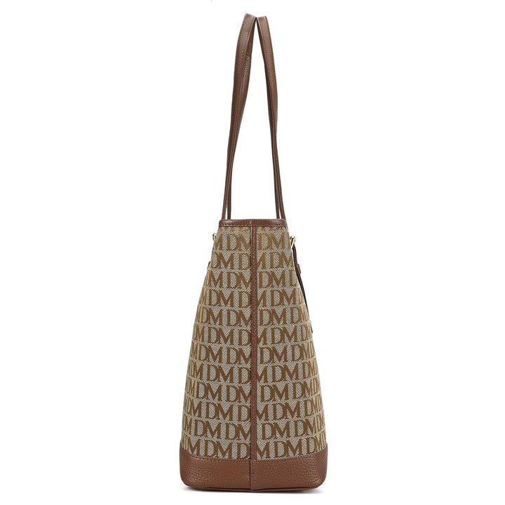 Large Canvas Wax Leather Tote - Beige & Espresso