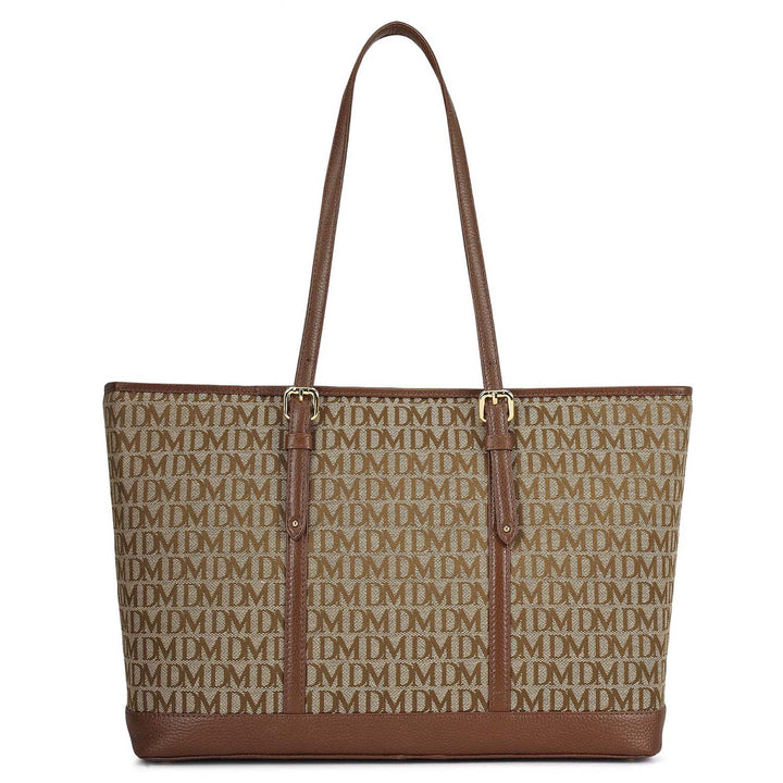 Large Canvas Wax Leather Tote - Beige & Espresso