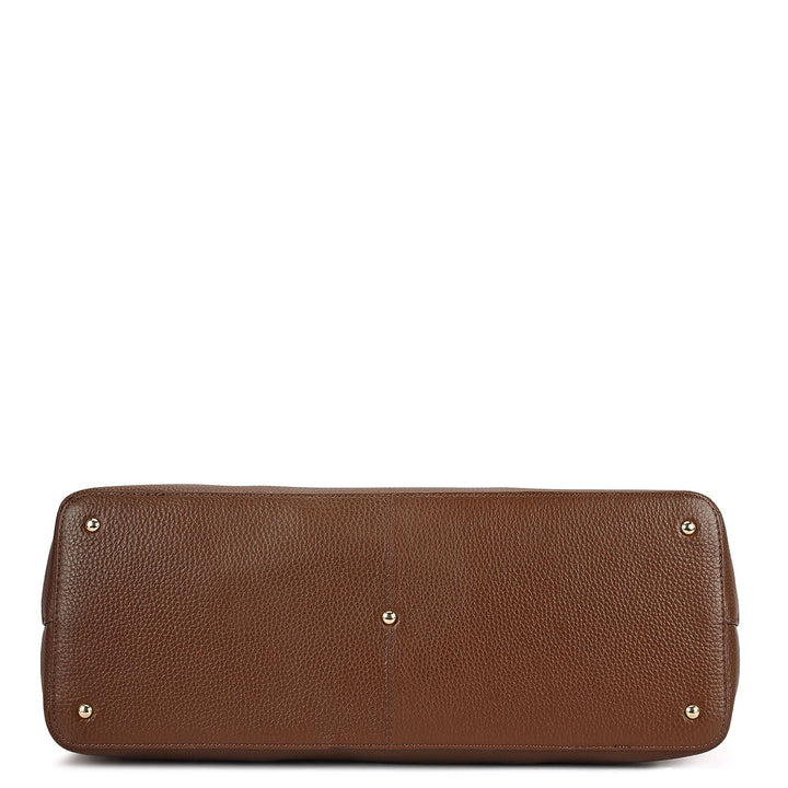 Large Canvas Wax Leather Tote - Beige & Espresso