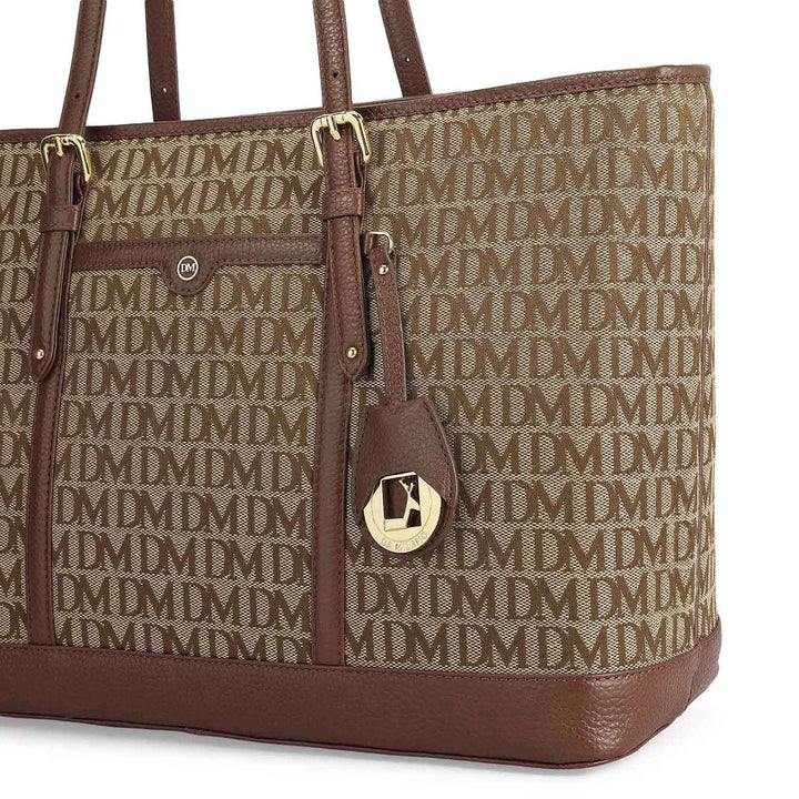 Large Canvas Wax Leather Tote - Beige & Espresso