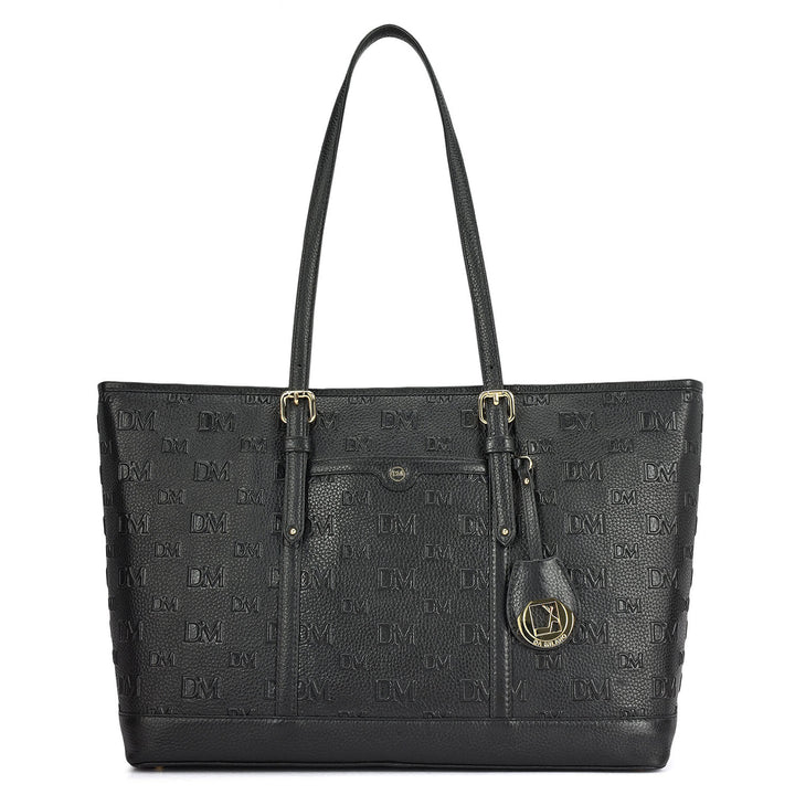 Large Monogram Wax Leather Tote - Black