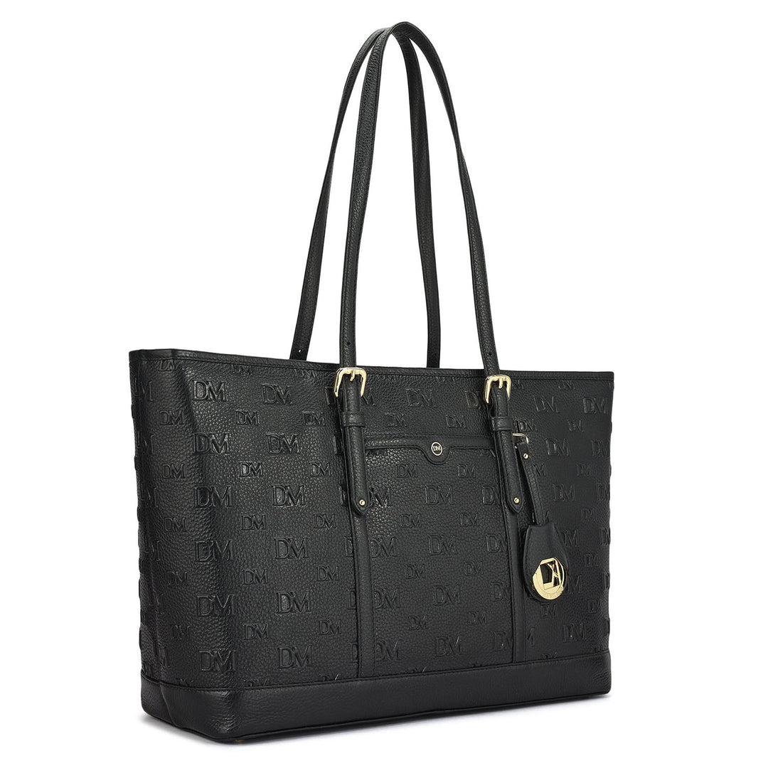 Large Monogram Wax Leather Tote - Black