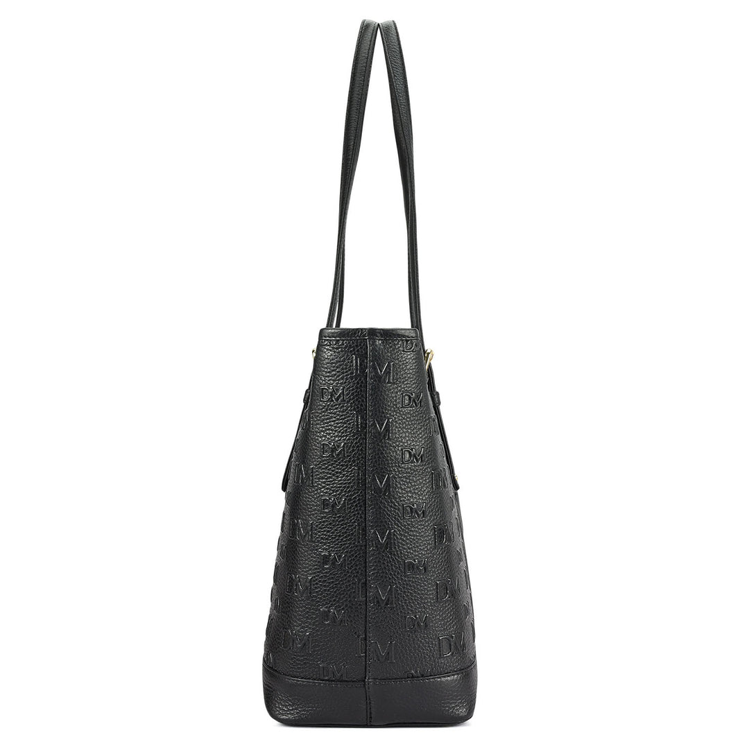 Large Monogram Wax Leather Tote - Black