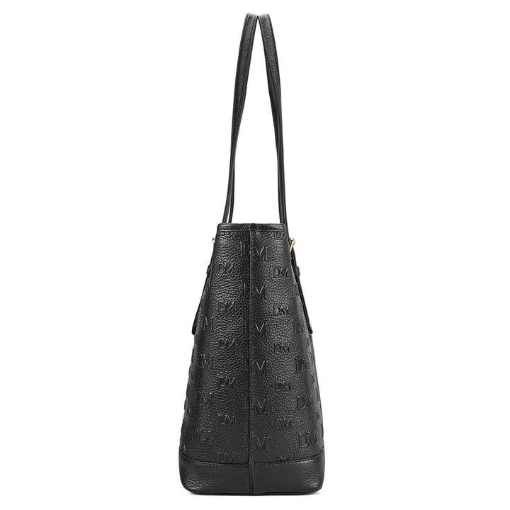 Large Monogram Wax Leather Tote - Black
