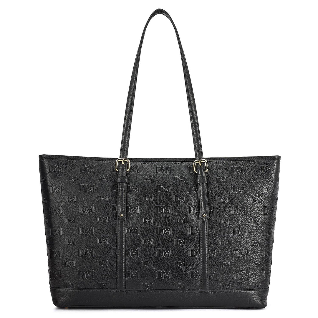 Large Monogram Wax Leather Tote - Black