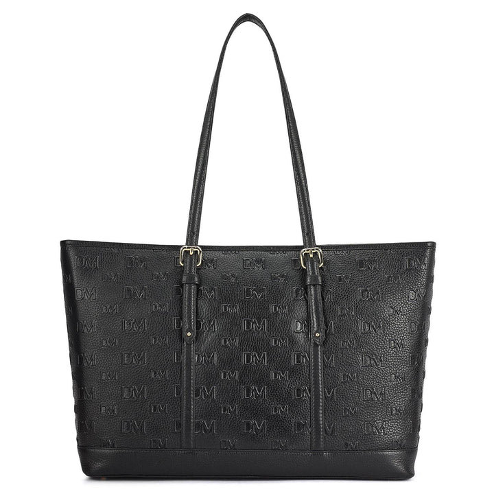 Large Monogram Wax Leather Tote - Black