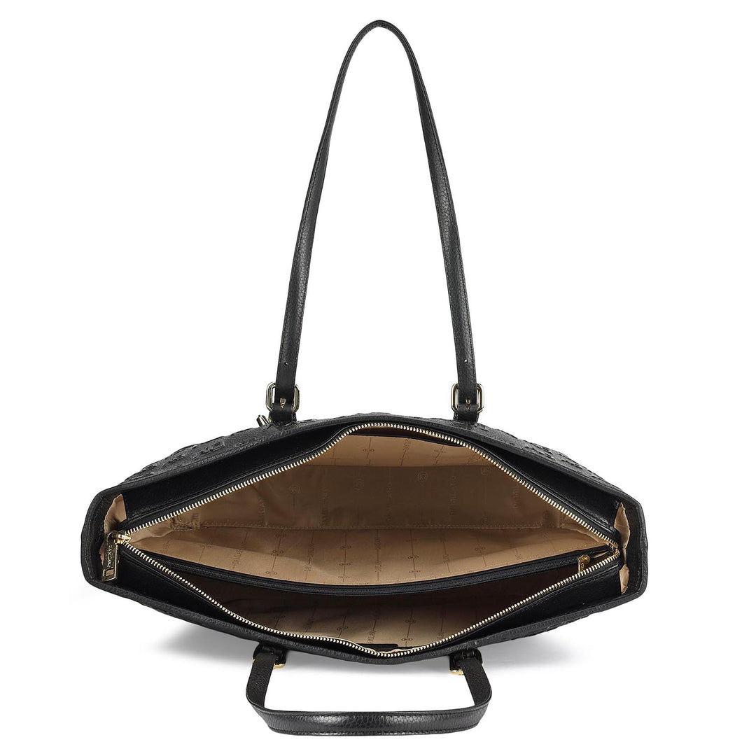 Large Monogram Wax Leather Tote - Black