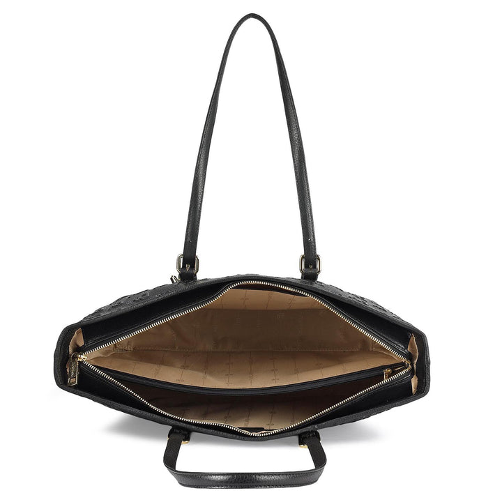 Large Monogram Wax Leather Tote - Black