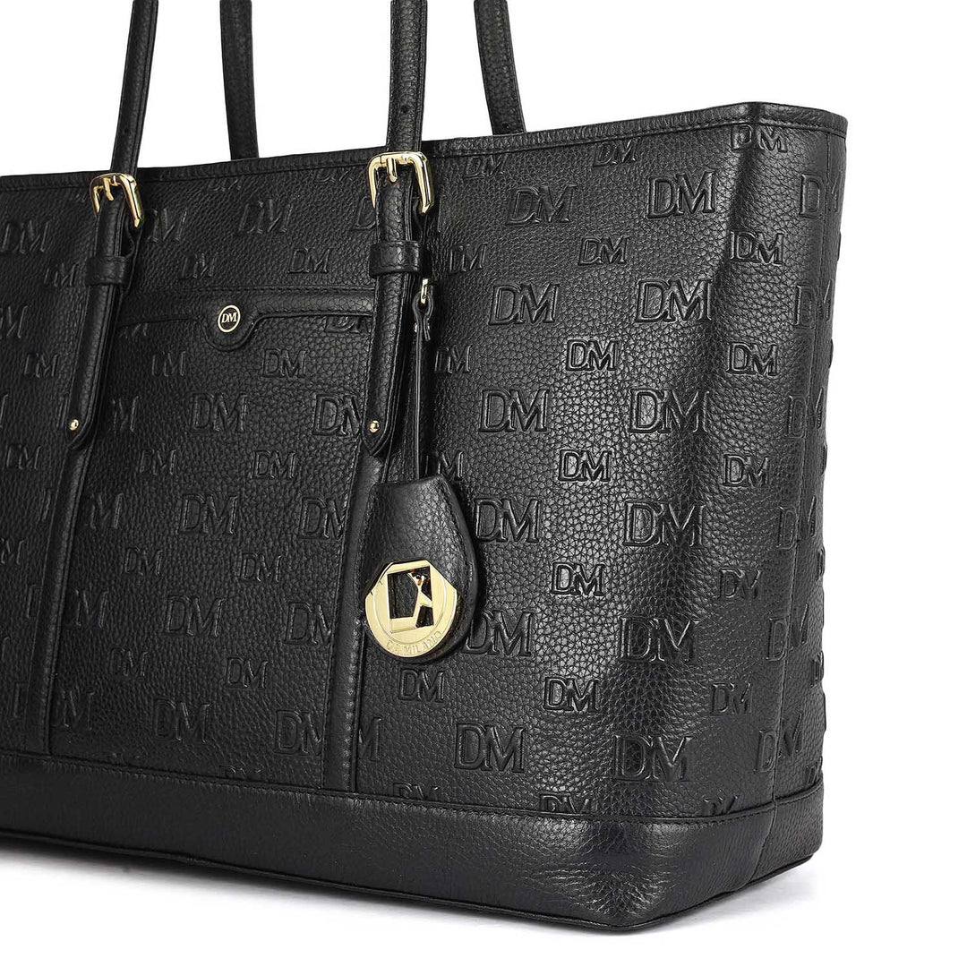 Large Monogram Wax Leather Tote - Black