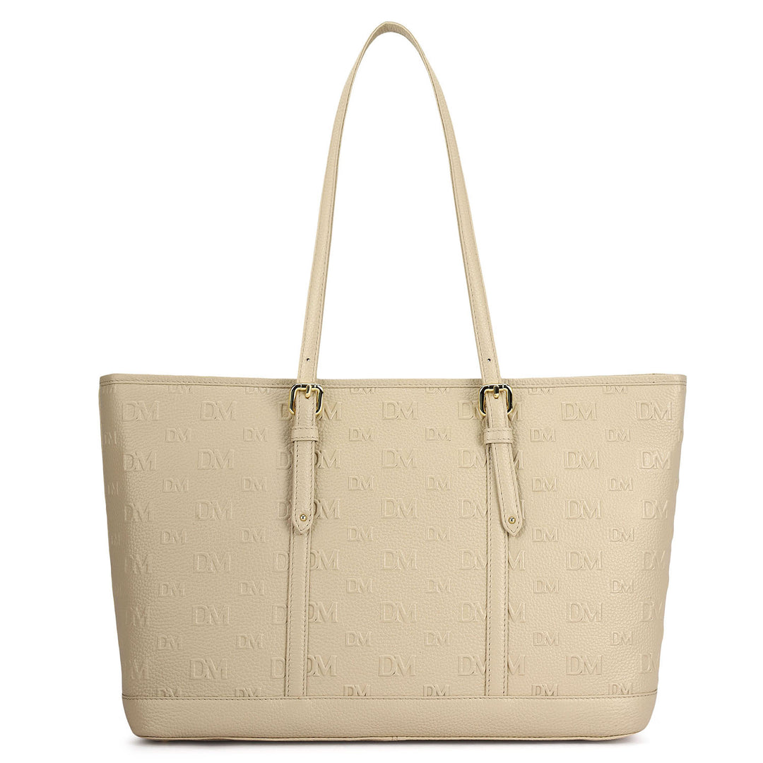 Large Monogram Wax Leather Tote - Dove