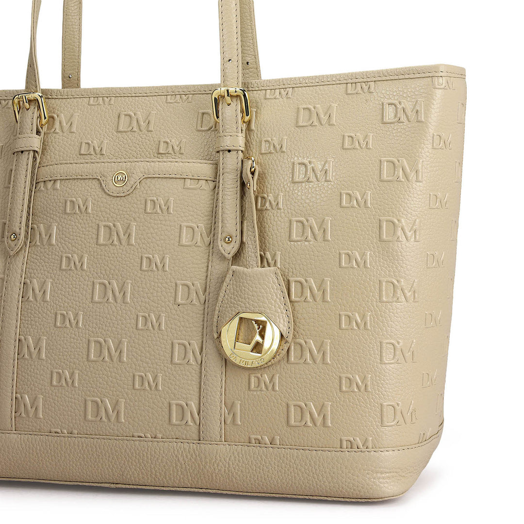 Large Monogram Wax Leather Tote - Dove