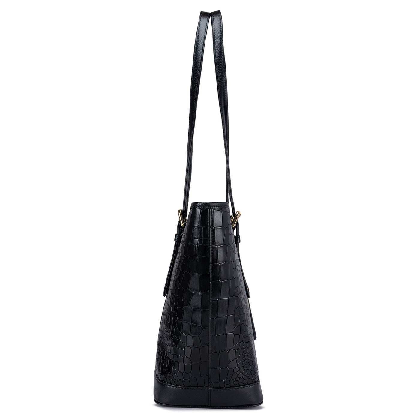 Medium Croco Leather Tote - Black