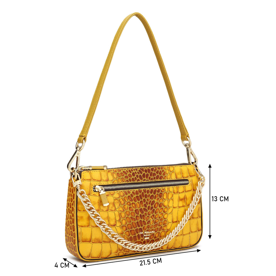 Small Croco Leather Baguette  - Honey