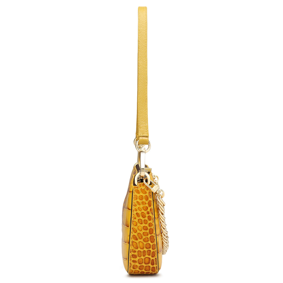 Small Croco Leather Baguette  - Honey