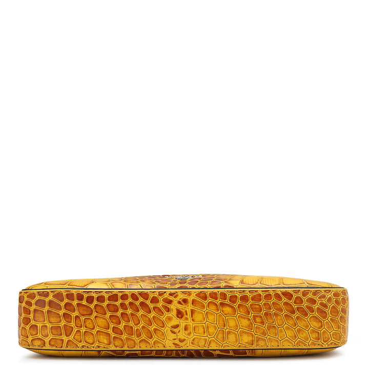 Small Croco Leather Baguette  - Honey