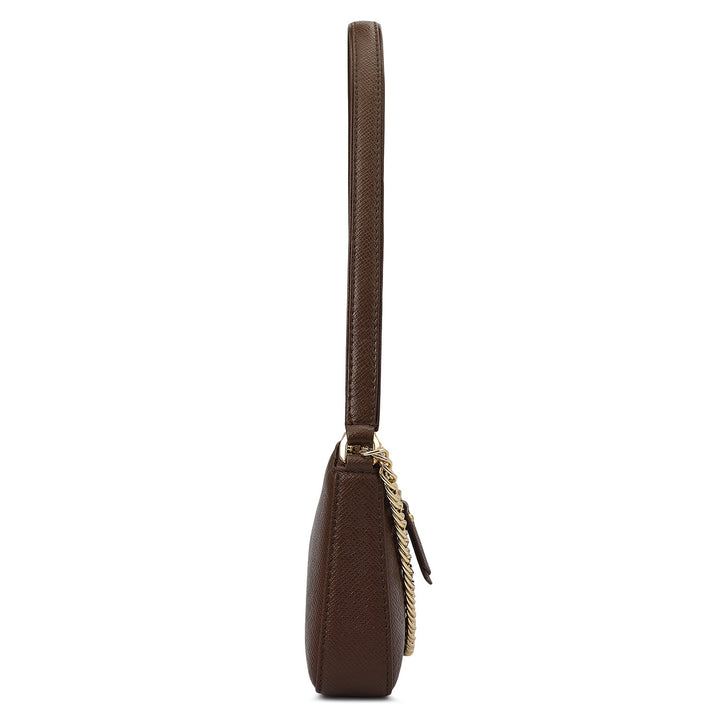 Small Franzy Leather Baguette  - Walnut