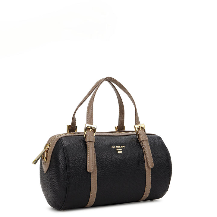 Wax Leather Top Handle Bag - Black