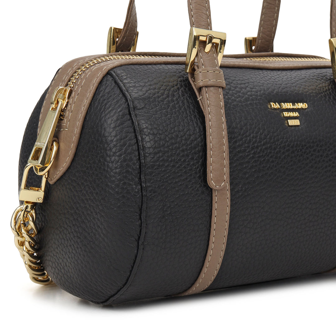 Wax Leather Top Handle Bag - Black