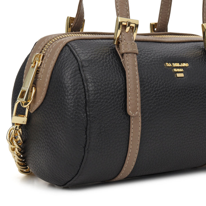 Wax Leather Top Handle Bag - Black
