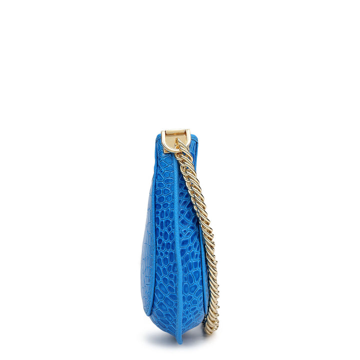 Small Croco Leather Baguette - Blue