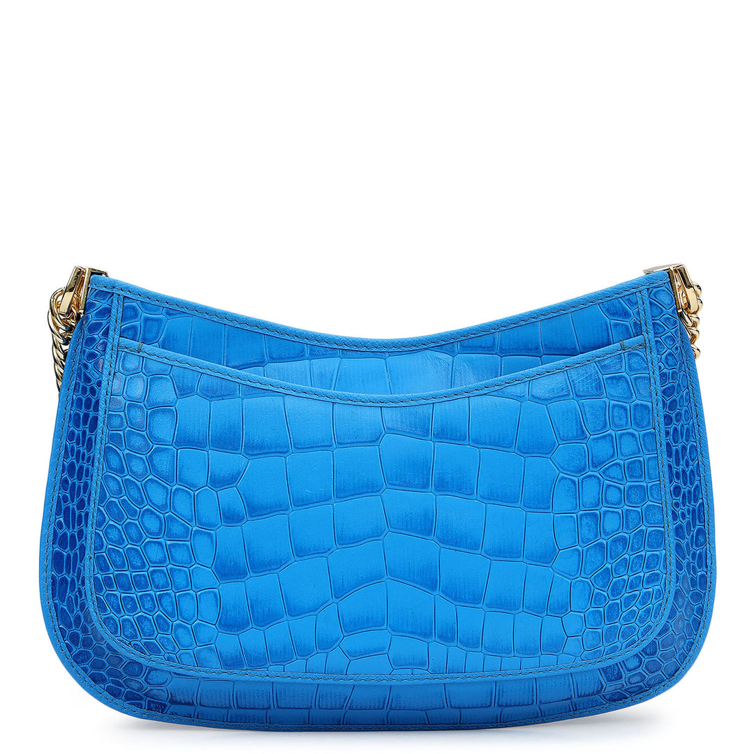 Small Croco Leather Baguette - Blue