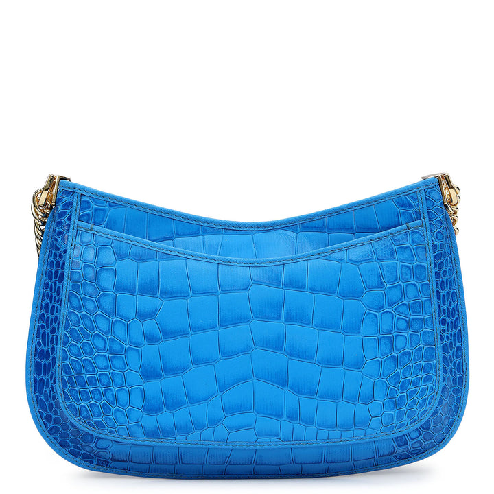 Small Croco Leather Baguette - Blue