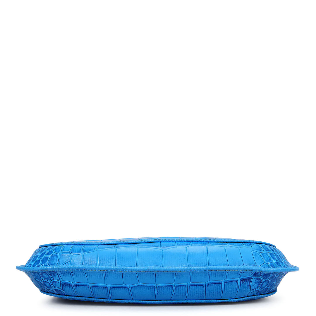 Small Croco Leather Baguette - Blue