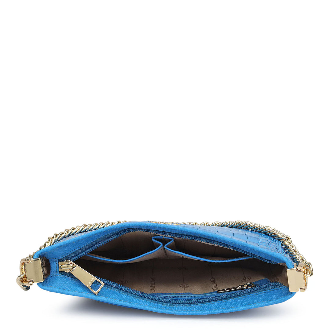 Small Croco Leather Baguette - Blue