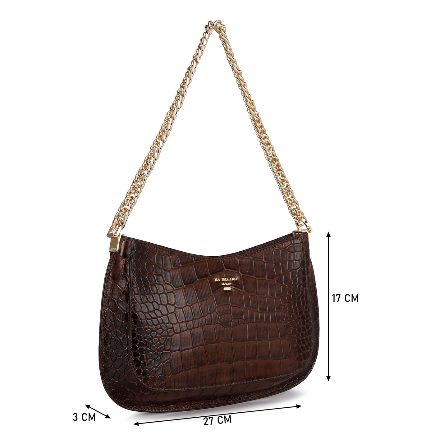 Small Croco Leather Baguette - Brown