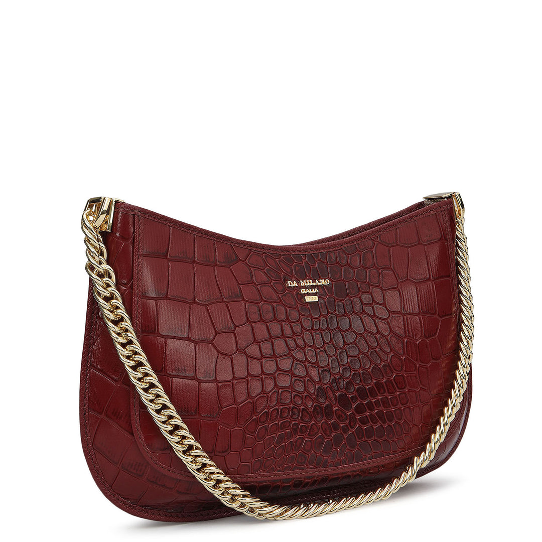 Small Croco Leather Baguette - Cherry