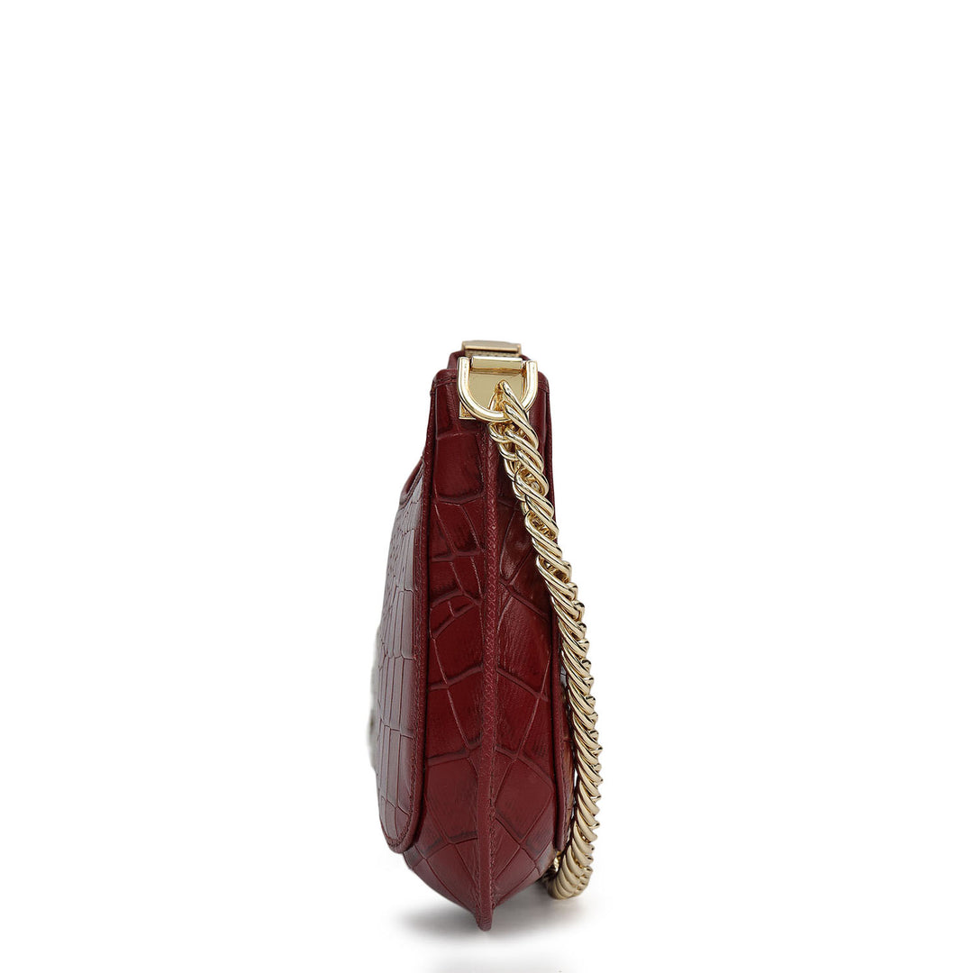 Small Croco Leather Baguette - Cherry