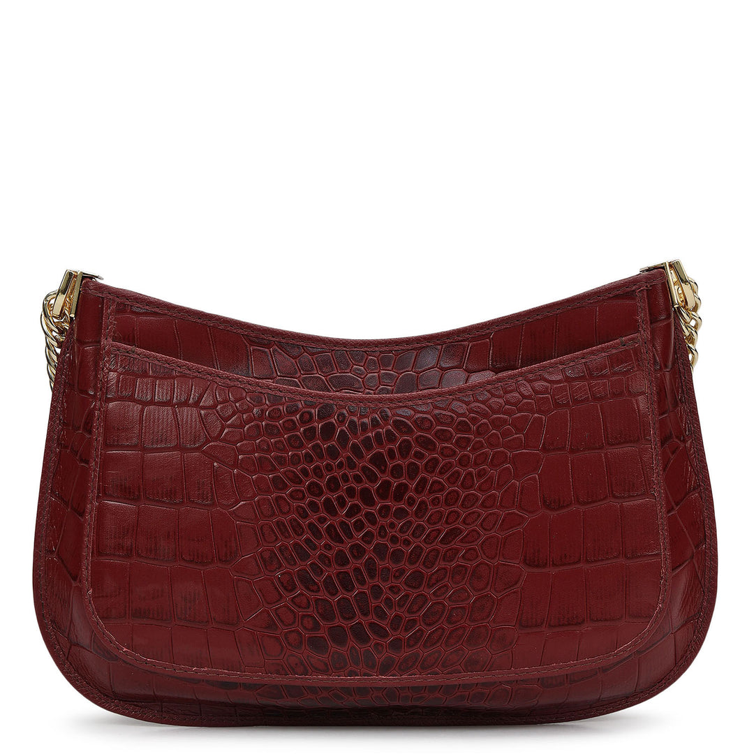 Small Croco Leather Baguette - Cherry
