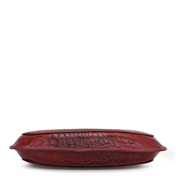 Small Croco Leather Baguette - Cherry
