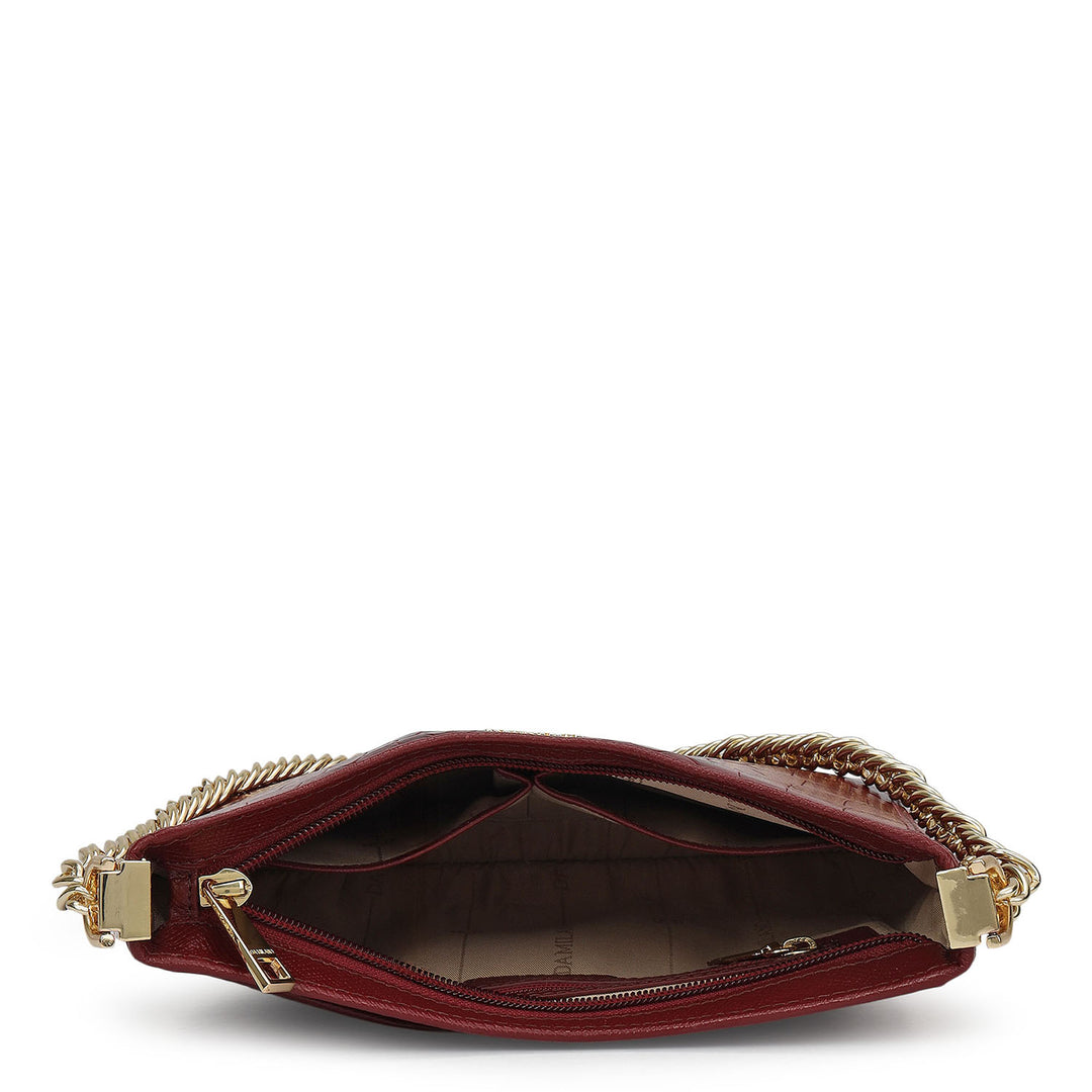 Small Croco Leather Baguette - Cherry