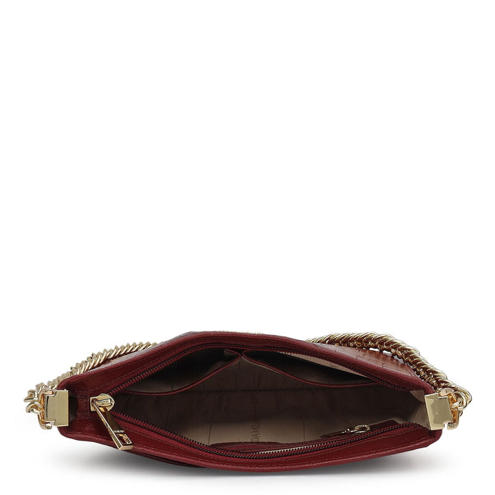 Small Croco Leather Baguette - Cherry