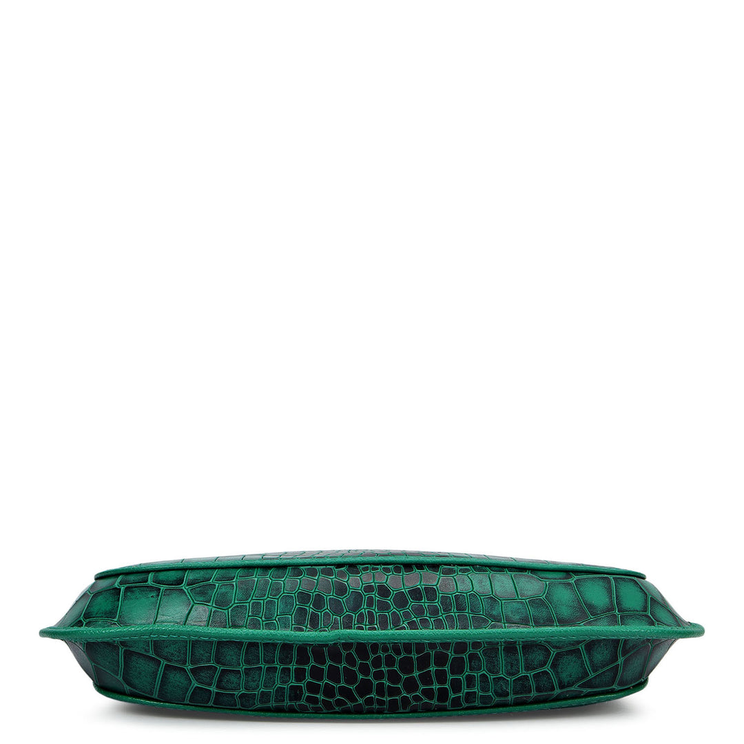 Small Croco Leather Baguette - Emerald Green