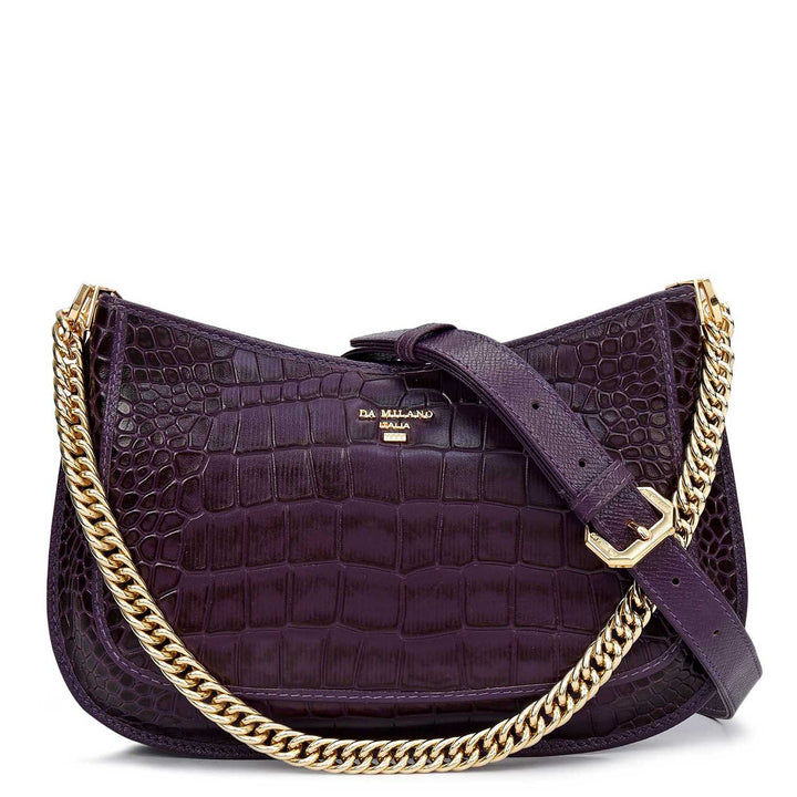 Small Croco Leather Baguette - Grapevine