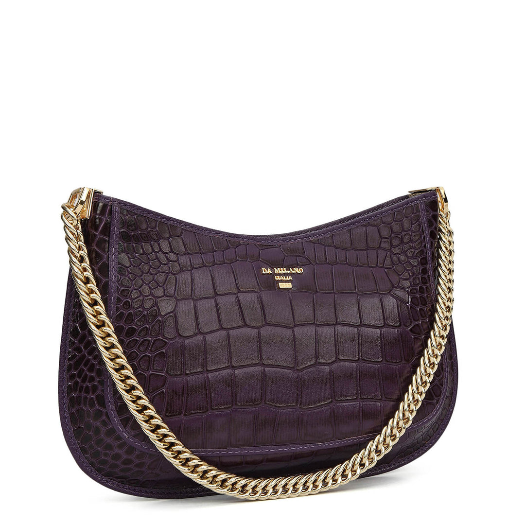 Small Croco Leather Baguette - Grapevine