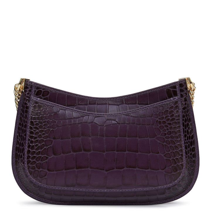 Small Croco Leather Baguette - Grapevine