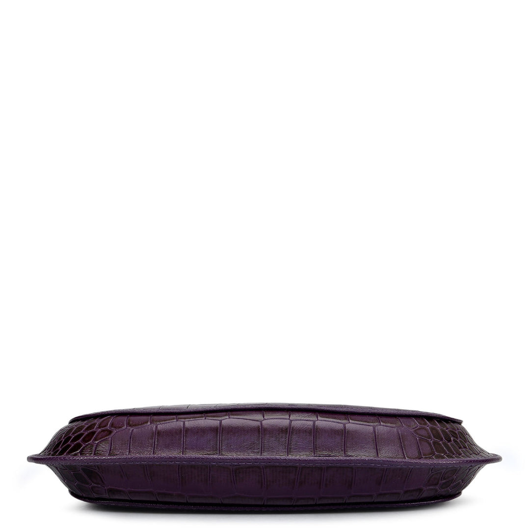 Small Croco Leather Baguette - Grapevine