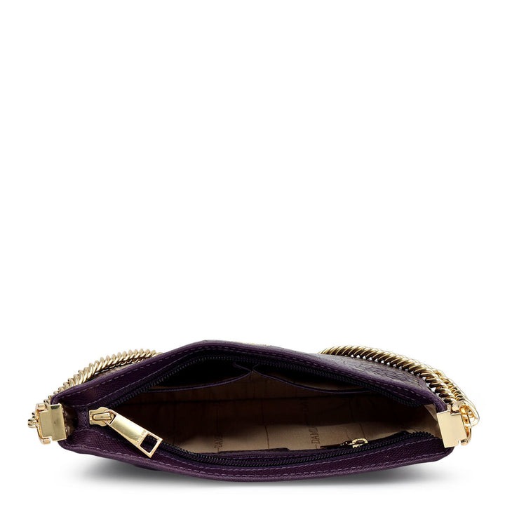 Small Croco Leather Baguette - Grapevine