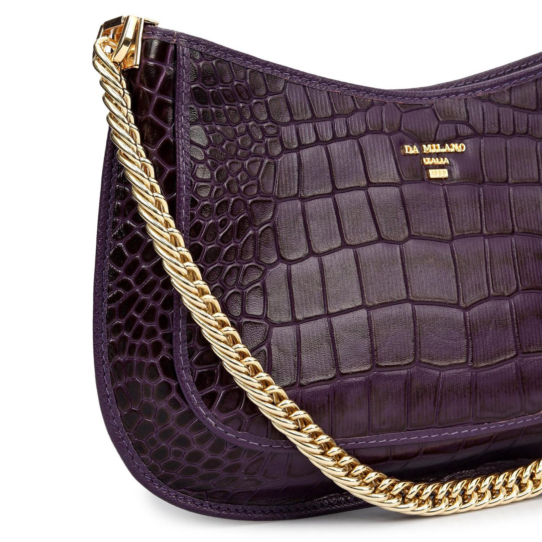 Small Croco Leather Baguette - Grapevine