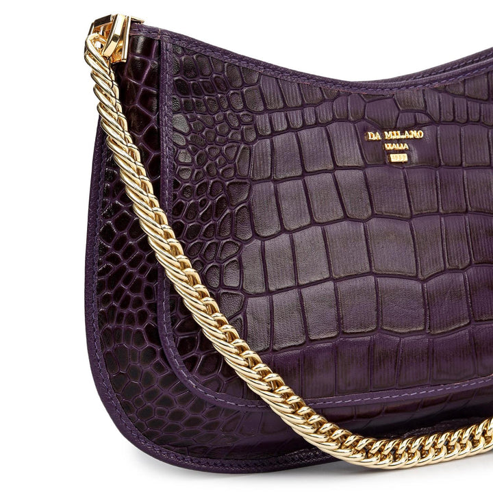 Small Croco Leather Baguette - Grapevine