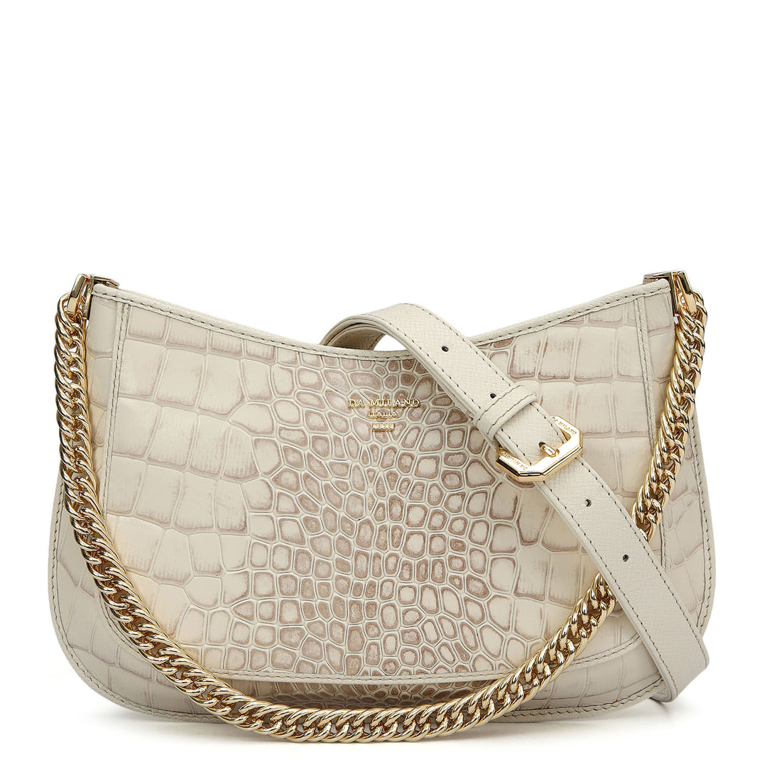 Small Croco Leather Baguette - Marshmallow
