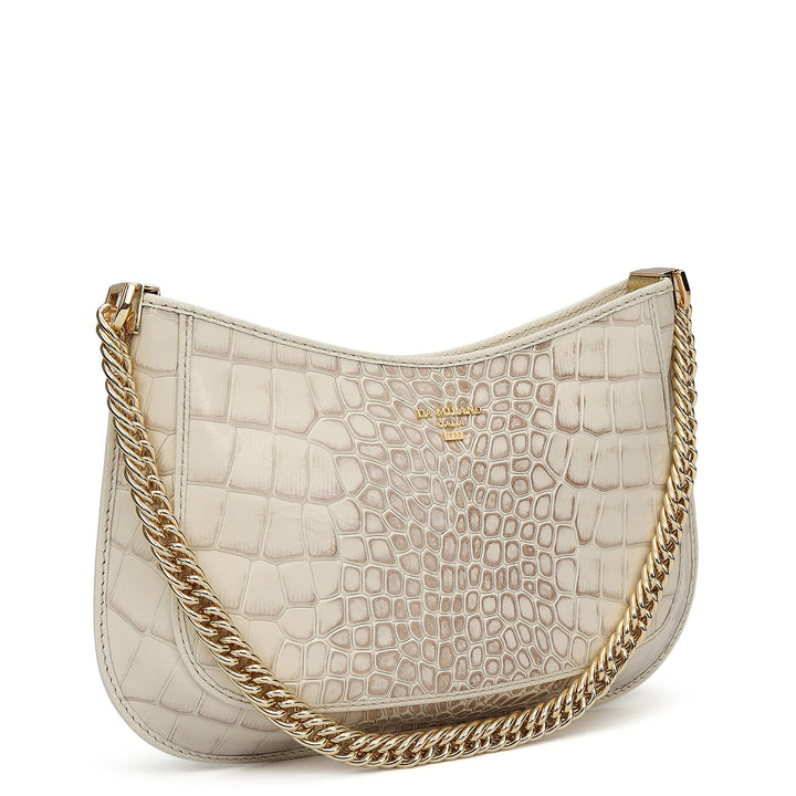 Small Croco Leather Baguette - Marshmallow
